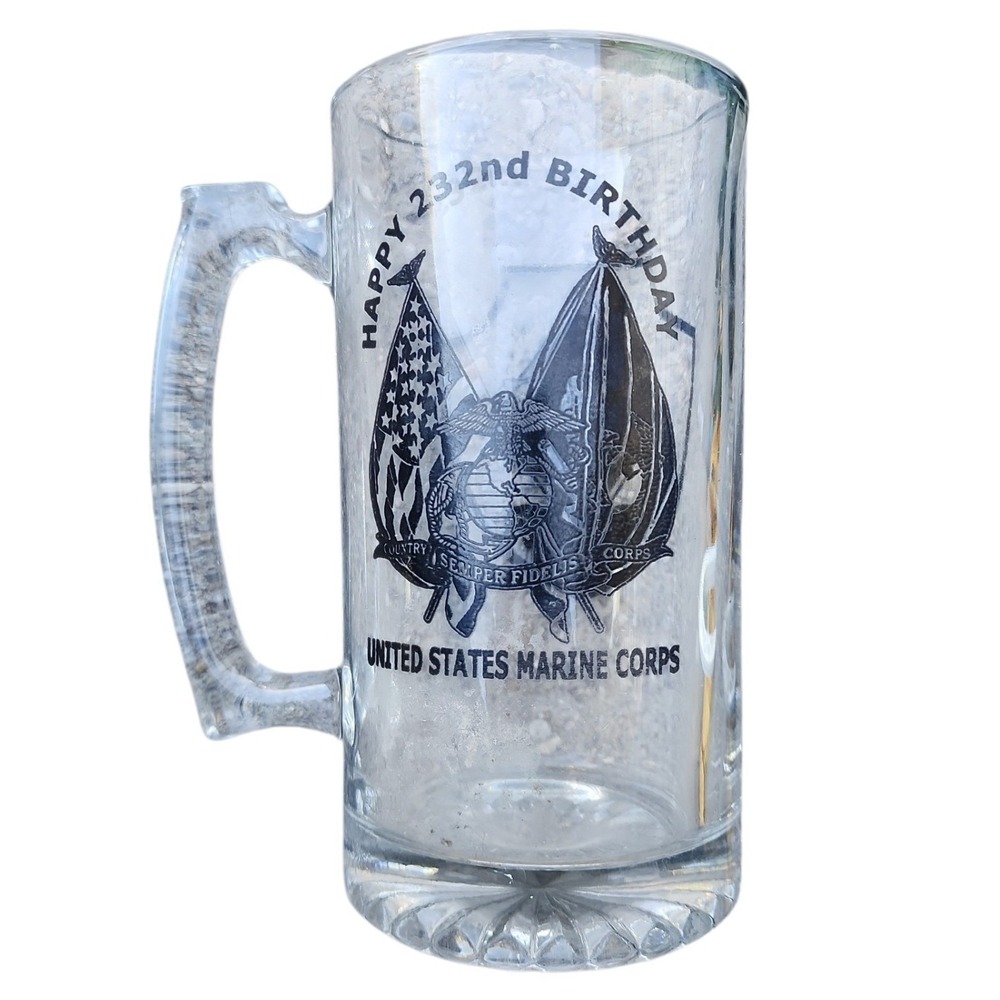 USMC 232nd Birthday Beer Mug Glass 3D Assault Amphibian Battalion Marine Corps